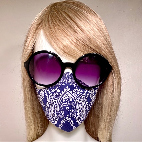 Bandanna Ear-loop Face Mask Blue/Wht - Picture 6 of 8